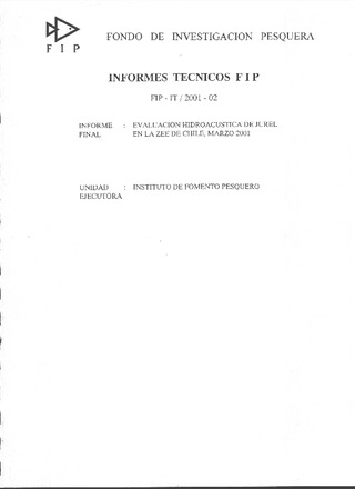 Informe Final : EVALUACIÓN HIDROACÚSTICA DE JUREL EN LA ZEE, MARZO 2001
