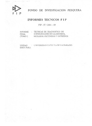 Informe Final : TECNICAS DE DIAGNOSTICO DE ENFERMEDADES DE SALMONIDOS, MITILIDOS, PECTINIDOS Y OSTREIDOS