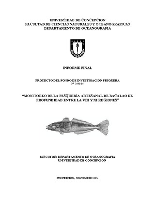 Informe Final : MONITOREO DE LA PESQUERÍA ARTESANAL DE BACALAO DE PROFUNDIDAD ENTRE LA VIII Y XI REGIONES