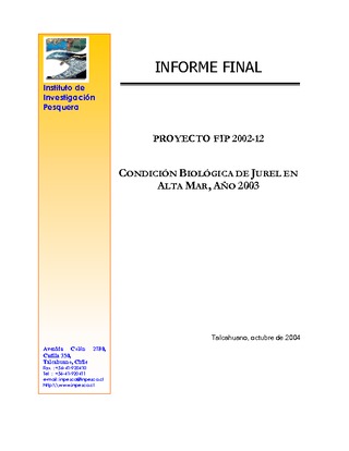 Informe Final : CONDICION BIOLOGICA DE JUREL EN ALTA MAR, AÑO 2002
