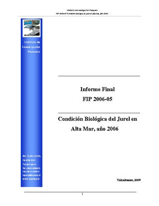 Informe Final : CONDICIÓN BIOLÓGICA DE JUREL EN ALTA MAR, AÑO 2006