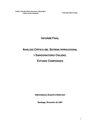 Informe Final : ANÁLISIS CRITICO DEL SISTEMA INFRACCIONAL Y SANCIONATORIO CHILENO. ESTUDIO COMPARADO