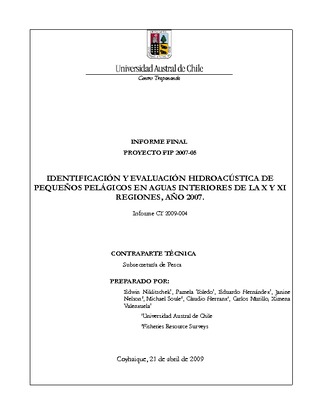 Informe Final : EVALUACIÓN HIDROACÚSTICA DE PEQUEÑOS PELÁGICOS EN AGUAS INTERIORES DE LA X Y XI REGIONES, AÑO 2007