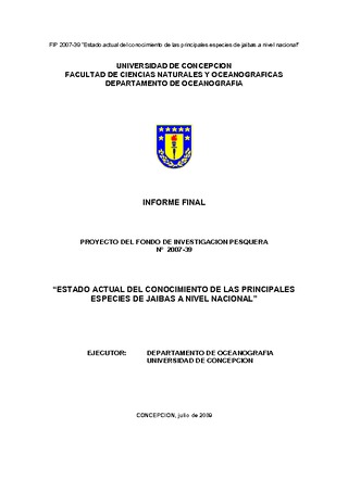 Informe Final : ESTADO ACTUAL DEL CONOCIMIENTO DE LAS PRINCIPALES ESPECIES DE JAIBAS A NIVEL NACIONAL