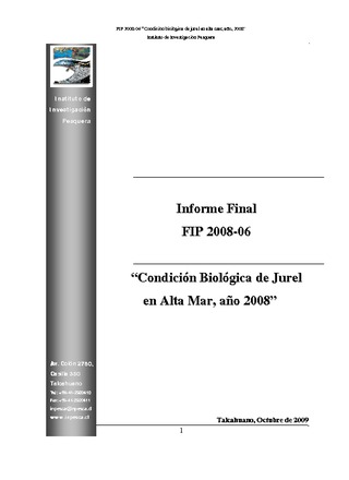 Informe final: Condición biológica de jurel en alta mar, año 2008