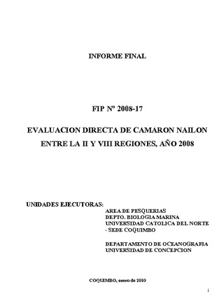 Informe Final : EVALUACIÓN DIRECTA DE CAMARÓN NAILON ENTRE LA II Y VIII REGIONES, AÑO 2008