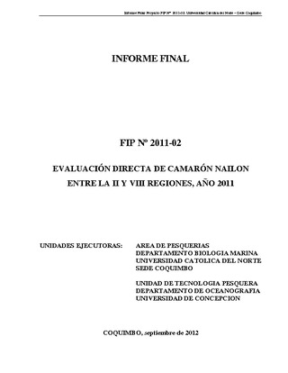 Informe Final : EVALUACIÓN DIRECTA DE CAMARÓN NAILON ENTRE LA II Y VIII REGIONES, AÑO 2011