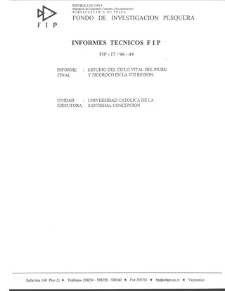 Informe Final : ESTUDIO DEL CICLO VITAL DEL PIURE Y PICOROCO EN LA VIII REGION