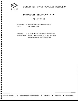 Informe Final : MONITOREO DE LAS CAPTURAS DE JUREL, 1999