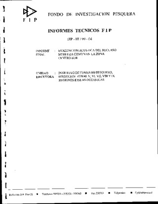 Informe Final : EVALUACION ACUSTICA DEL RECURSO MERLUZA COMUN EN LA ZONA CENTRO-SUR, 1999