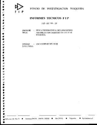 Informe Final : PESCA EXPERIMENTAL DE LANGOSTINO AMARILLO CON TRAMPAS EN LA V Y VI REGIONES