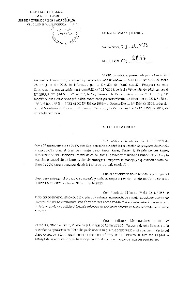 Res. Ex. N° 2655-2018 Prorroga Plan de Manejo.
