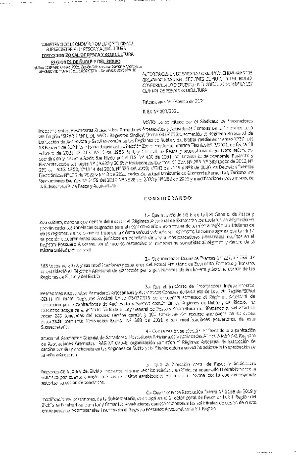 Res. Ex. N° 003-2021 (DZP Ñuble y del Biobío) Autoriza cesión Sardina Común y Anchoveta Región de Ñuble-Biobío (Publicado en Página Web 19-02-2021)