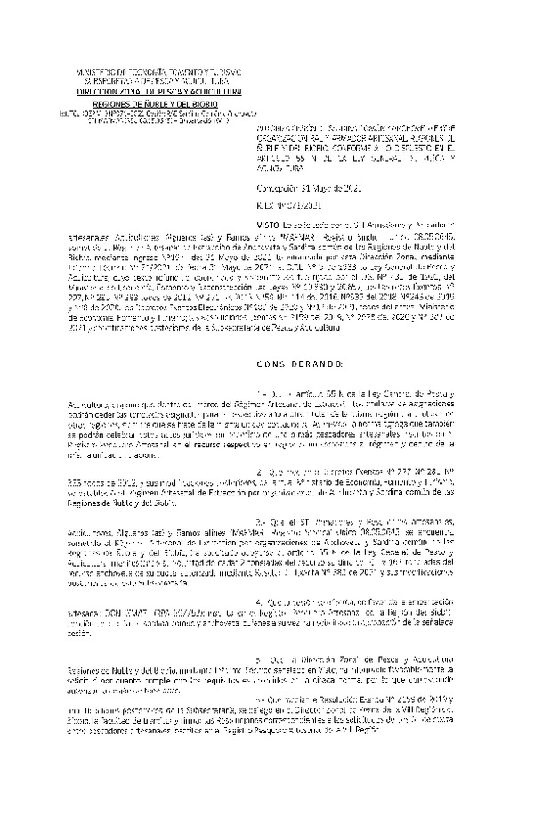Res. Ex. N° 071-2021 (DZP Ñuble y del Biobío) Autoriza cesión Sardina Común y Anchoveta Región de Ñuble-Biobío (Publicado en Página Web 03-06-2021)
