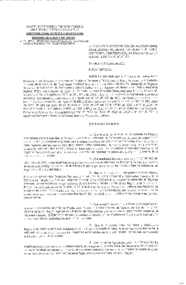 Res. Ex. N° 097-2021 (DZP Ñuble y del Biobío) Autoriza cesión Sardina Común y Anchoveta Región de Ñuble-Biobío (Publicado en Página Web 05-08-2021)
