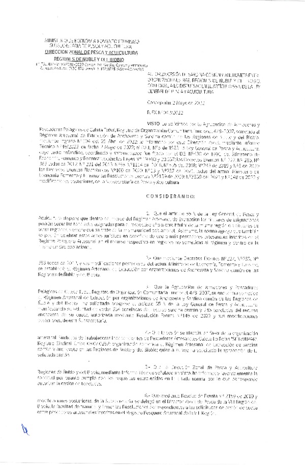 Res. Ex. N° 042-2022 (DZP Ñuble y del Biobío) Autoriza cesión Sardina común y Anchoveta. (Publicado en Página Web 03-05-2022)