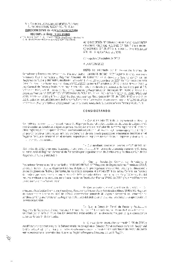 Res. Ex. N° 108-2022 (DZP Ñuble y del Biobío) Autoriza cesión Sardina común y Anchoveta. (Publicado en Página Web 14-10-2022)