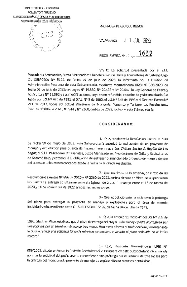 Res. Ex. N° 1632-2023 Prorroga Plan de Manejo. (Publicado en Página Web 02-08-2023)