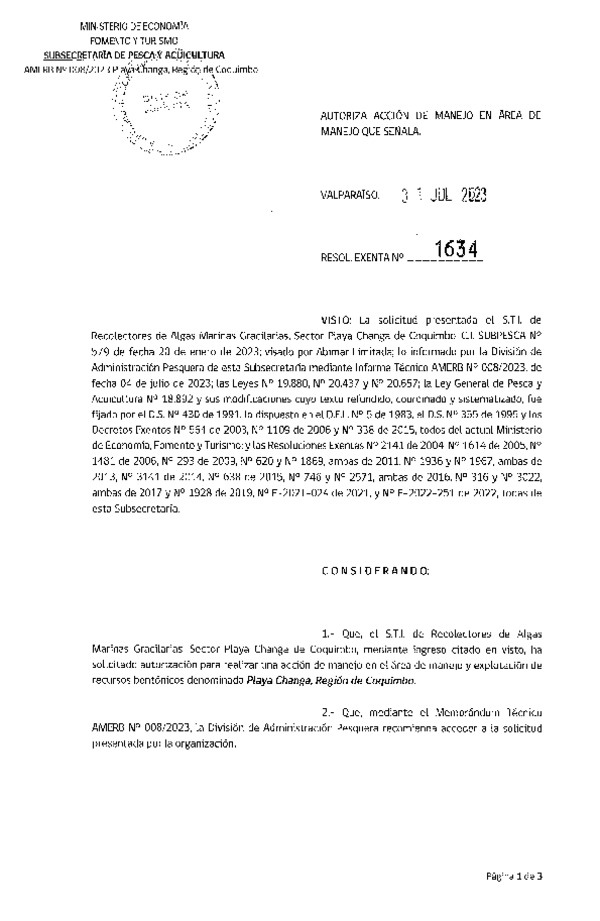 Res. Ex. N° 1634-2023 Autoriza acción de Manejo. (Publicado en Página Web 02-08-2023)