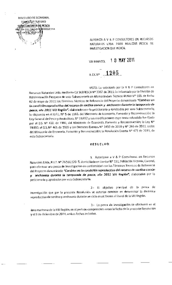 r ex 1205-2011 a v & p consultores en recursos naturales anchoveta y sardina viii.pdf