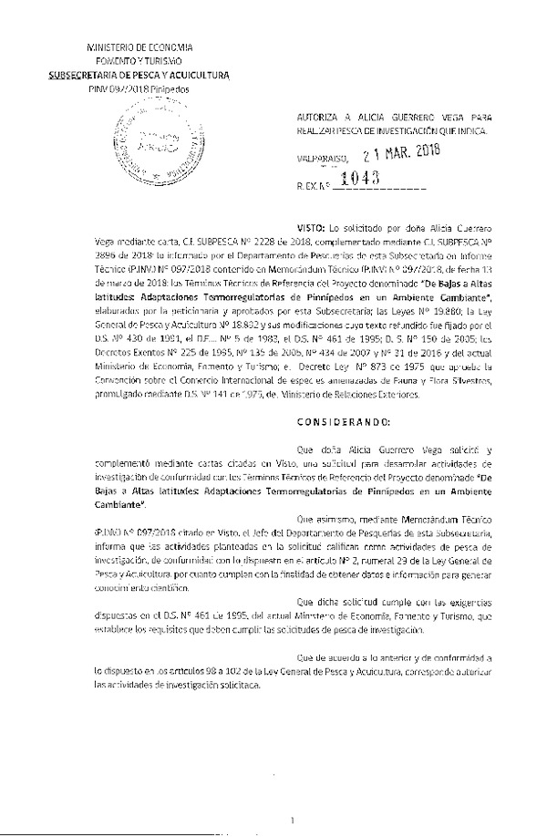 Res. Ex. N° 1043-2018 Adaptaciones termorreguladoras de Pinnípedos.