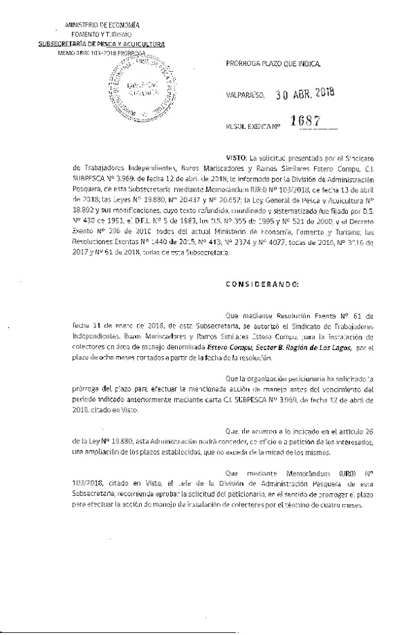 Res. Ex. N° 1687-2018 Prorroga Acción de Manejo.