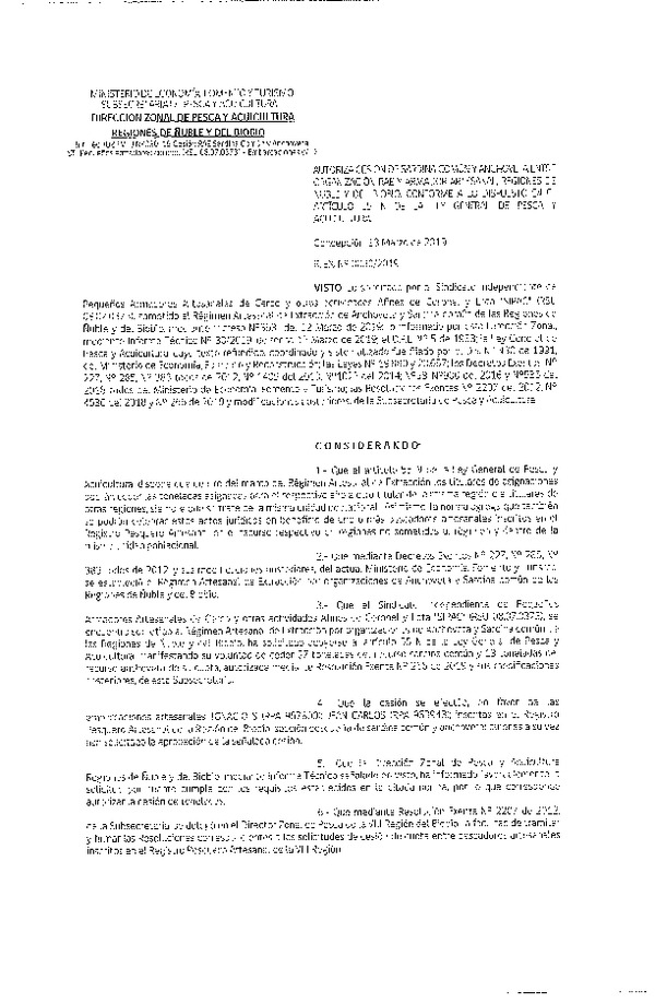 Res. Ex. N° 30-2019 (DZP VIII) Autoriza Cesión Anchoveta y Sardina común, Regiones de Ñuble y del Biobío.