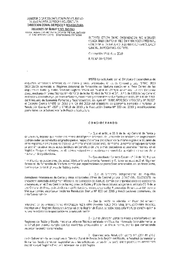 Res. Ex. N° 49-2019 (DZP VIII) Autoriza cesión Merluza común Regiones de Ñuble y del Biobío.