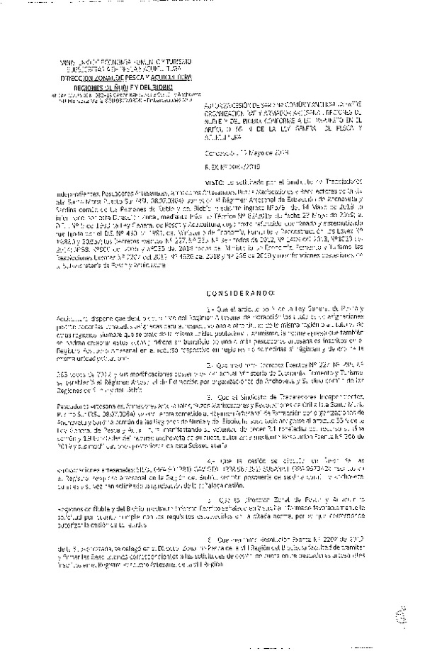Res. Ex. N° 82-2019 (DZP VIII) Autoriza cesión Anchoveta y sardina común Regiones de Ñuble y del Biobío.