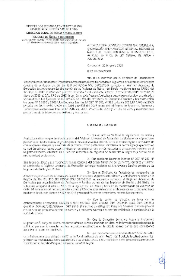 Res. Ex. N° 86-2019 (DZP VIII) Autoriza cesión Anchoveta y sardina común Regiones de Ñuble y del Biobío.