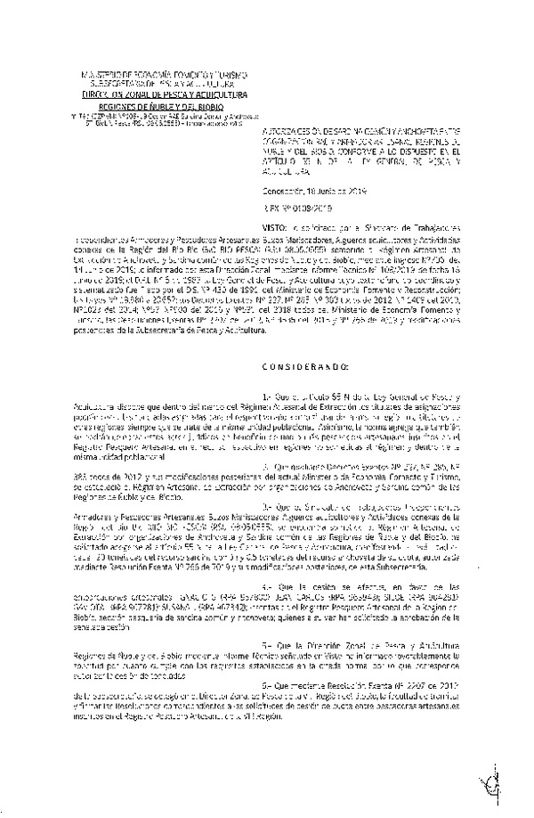 Res. Ex. N° 108-2019 (DZP VIII) Autoriza cesión Merluza común Regiones de Ñuble y del Biobío.
