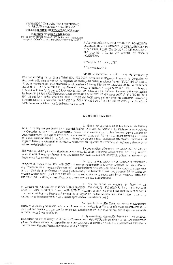 Res. Ex. N° 122-2019 (DZP VIII) Autoriza cesión Anchoveta y sardina común Regiones de Ñuble y del Biobío.