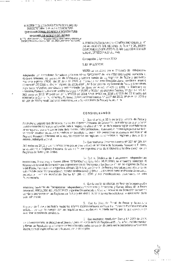 Res. Ex. N° 125-2019 (DZP VIII) Autoriza cesión Anchoveta y sardina común Regiones de Ñuble y del Biobío.