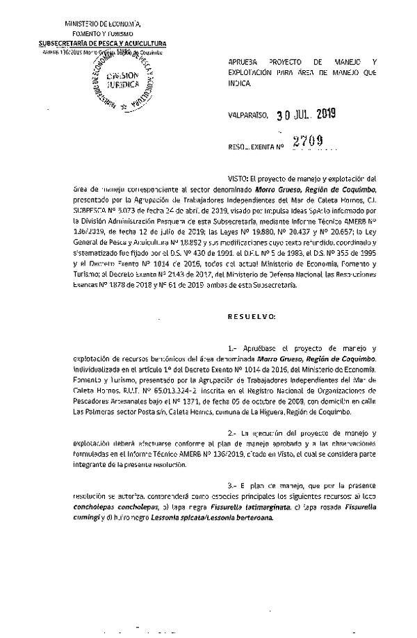 Res. Ex. N° 2709-2019 Plan de Manejo.