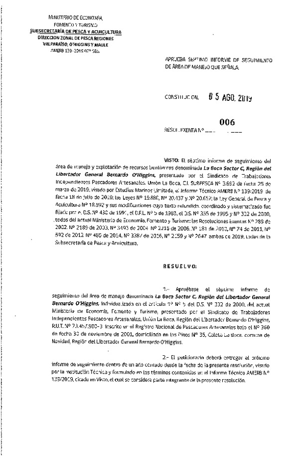 Res. Ex. N° 06-2019 (DZP Regiones Valparaíso, O'Higgins y del Maule) 7° Seguimiento.