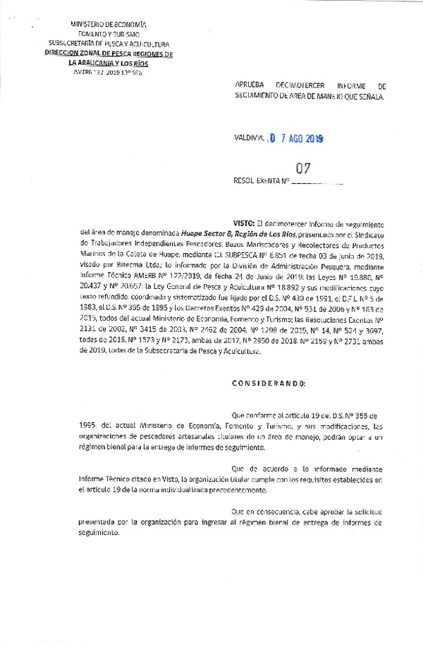 Res. Ex. N° 07-2019 (DZP Regiones de La Araucanía y Los Ríos) 13° Seguimiento.