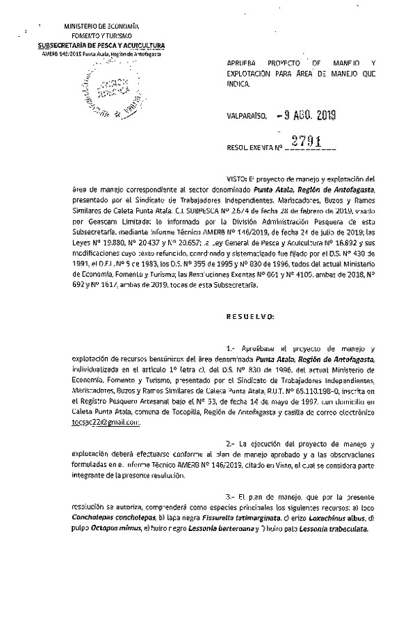 Res. Ex. N° 2791-2019 Plan de Manejo.