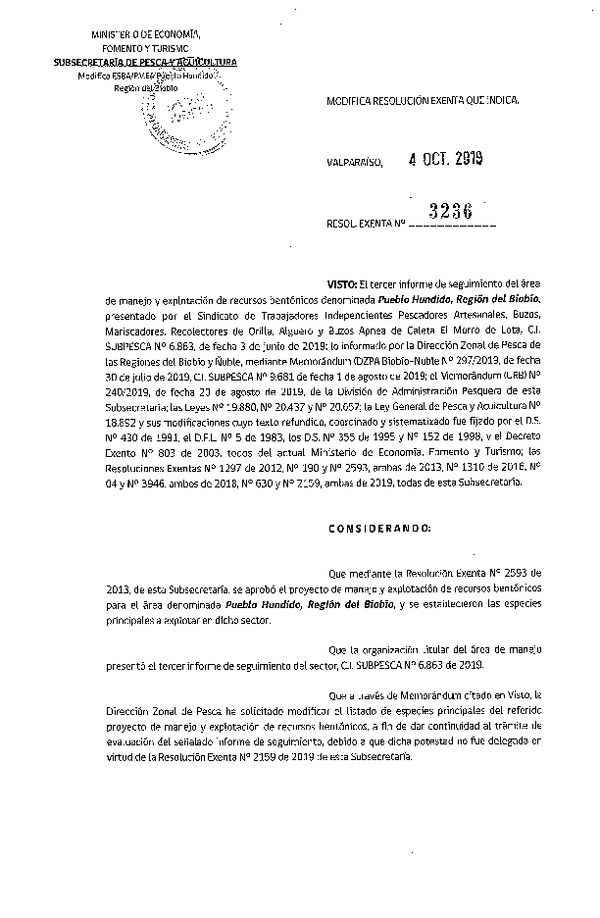 Res. Ex. N° 3236-2019 Modifica Plan de Manejo.