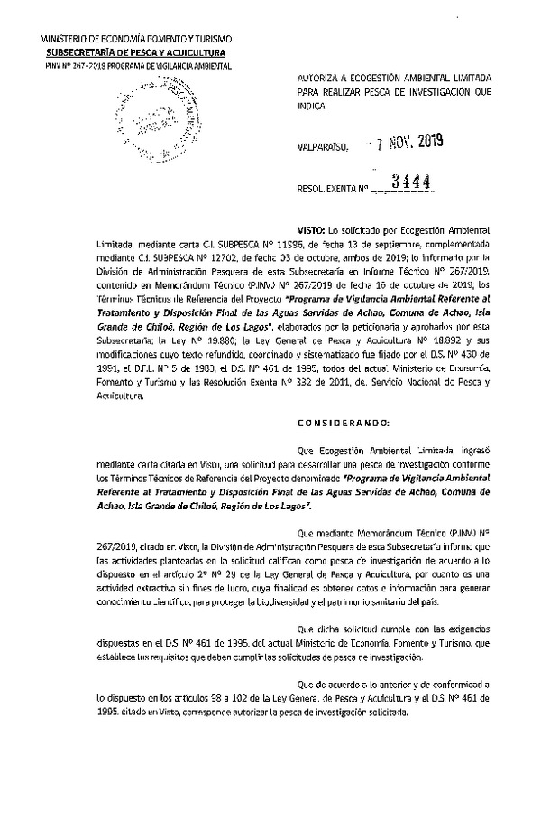 Res. Ex. N° 3444-2019 PVA Región de Los Lagos.