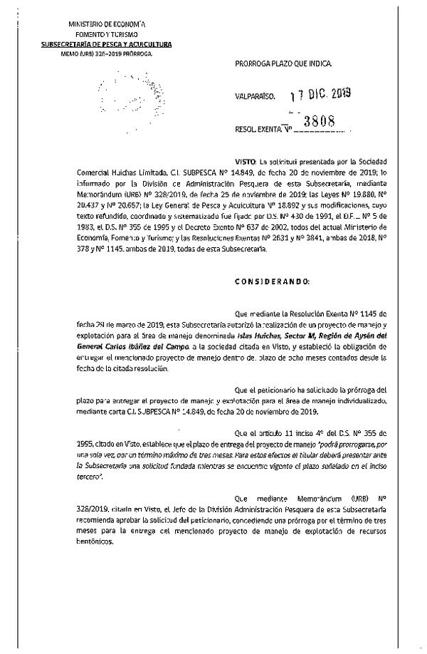 Res. Ex. N° 3808-2019 Prorroga Plan de Manejo.