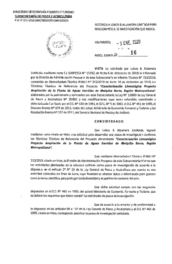 Res. Ex. N° 16-2020 Caracterización limnológica R.M.