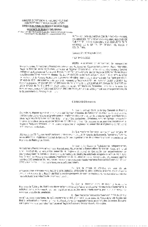 Res Ex N° 0076-2020, (DZP VIII), Autoriza cesión Sardina Común y Anchoveta Región de Ñuble-Biobío (Publicado en Página Web 19-05-2020)