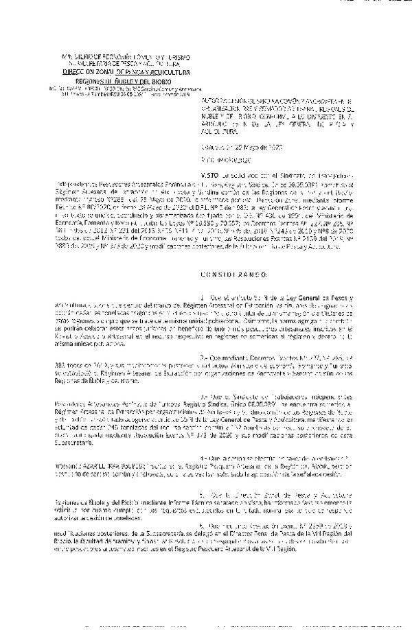 Res Ex N° 0080-2020, (DZP VIII), Autoriza cesión Sardina Común y Anchoveta Región de Ñuble-Biobío (Publicado en Página Web 29-05-2020)