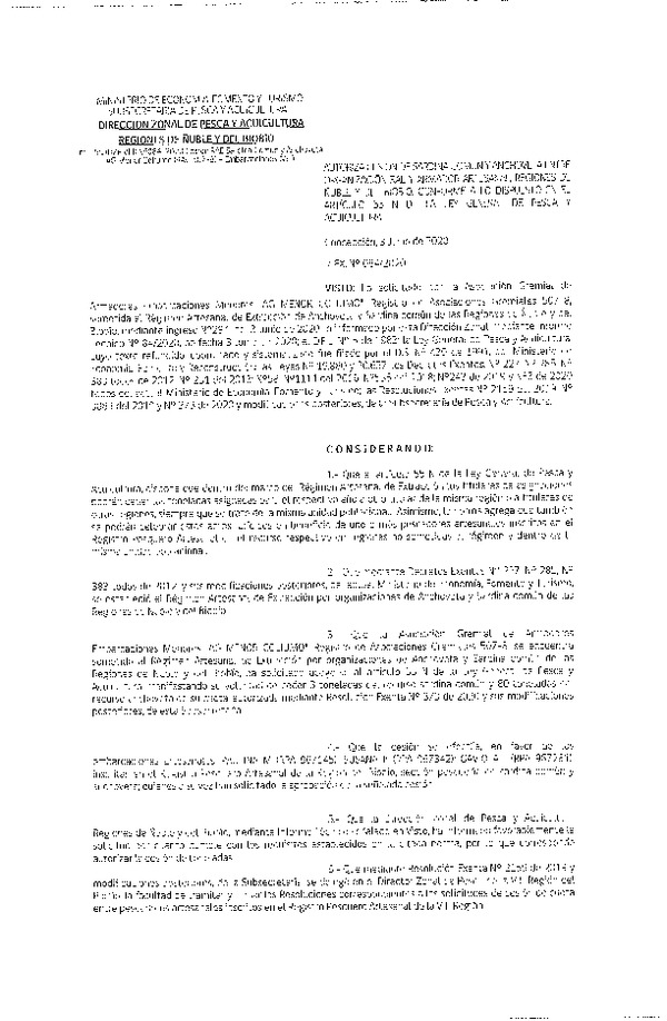 Res Ex N° 0084-2020, (DZP VIII), Autoriza cesión Sardina Común y Anchoveta Región de Ñuble-Biobío (Publicado en Página Web 04-06-2020)