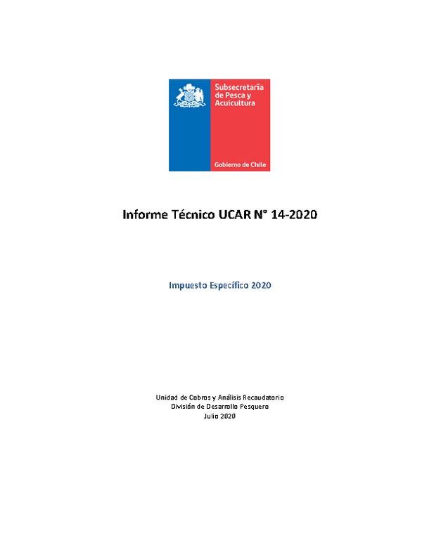 Informe Técnico UCAR N° 14-2020 Impuesto Específico 2020. (Publicado en Página Web 29-07-2020)
