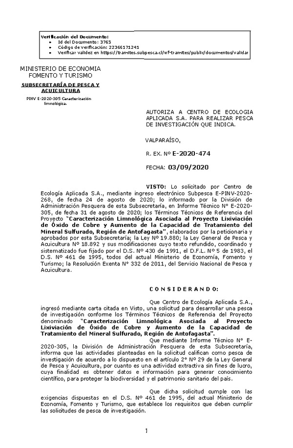 R. EX. Nº E-2020-474 Caracterización Limnológica Asociada al Proyecto Lixiviación de Óxido de Cobre y Aumento de la Capacidad de Tratamiento del Mineral Sulfurado, Región de Antofagasta. (Publicado en Página Web 07-09-2020)