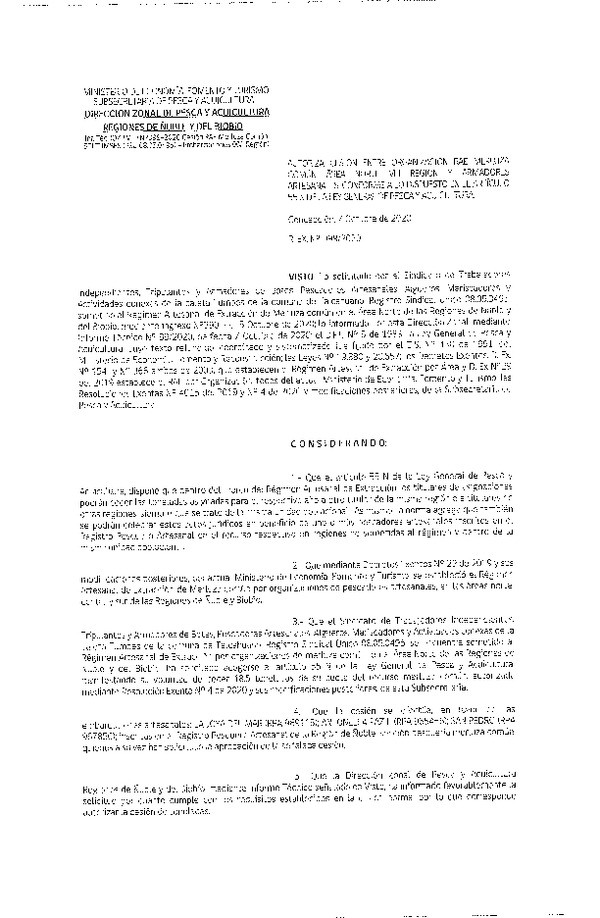 Res. Ex. N° 099-2020 (DZP Ñuble y del Biobío) Autoriza cesión Merluza Común. (Publicado en Página Web 08-10-2020)
