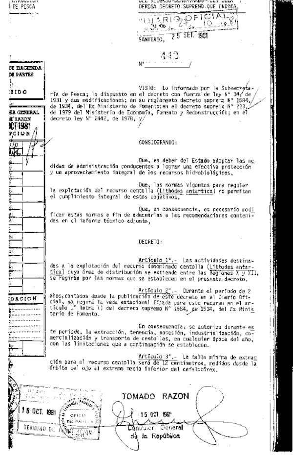 D.S. Nº 442-81 Establece Medida de Administración Veda y Tamaño Mínimo X-XII Reg. (F.D.O. 27-10-1981)