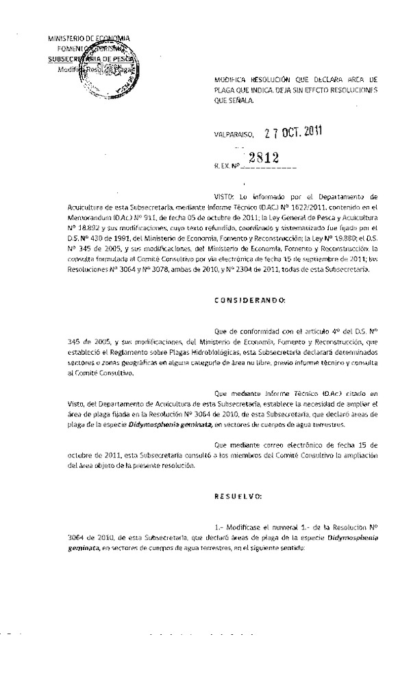 Resolución Exenta N° 2812 de 2011