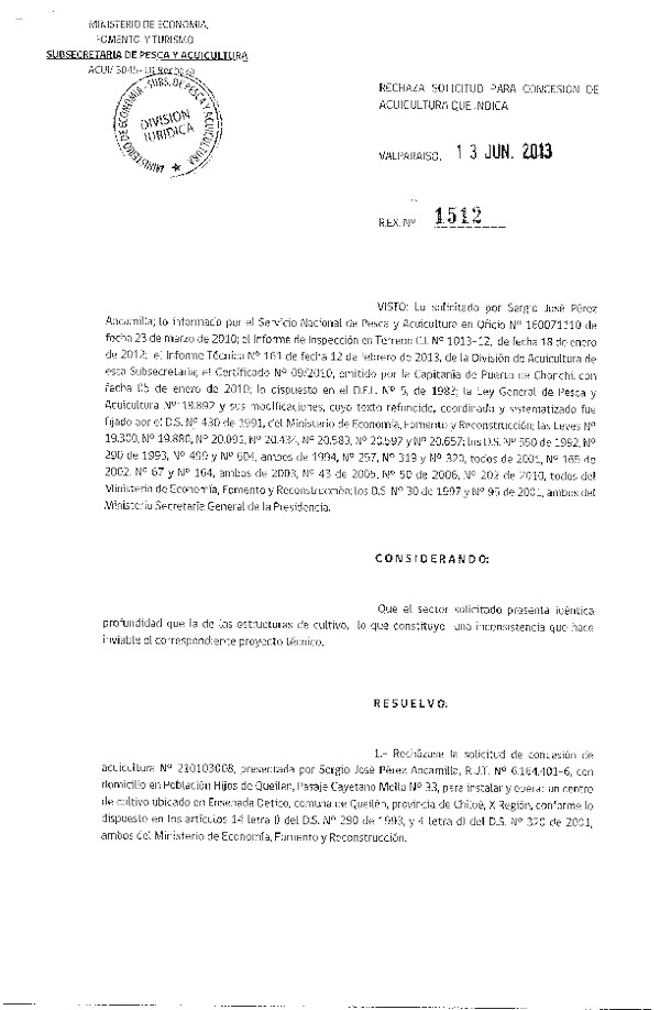 Resolución exenta N°1512-2013